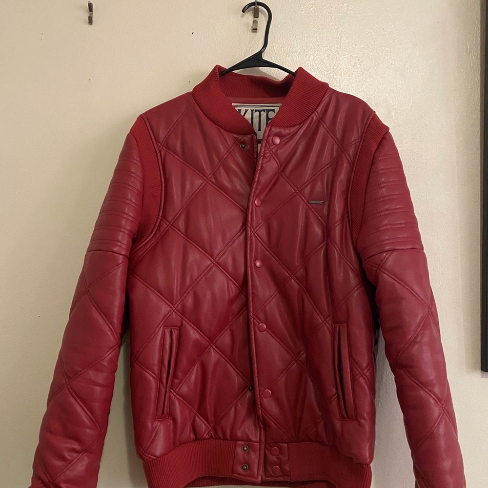 Men’s red faux leather jacket
